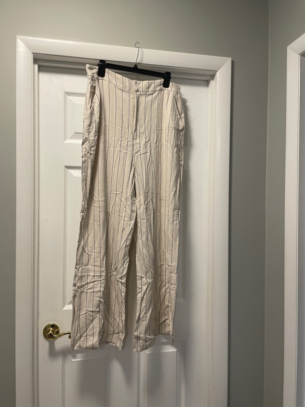 NWOT Avec Les Filles Cream Pinstripe Wide-Leg Pants size XL